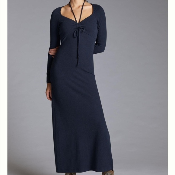 Anthropologie Black Tie Front Midi Dress - Picture 1 of 9